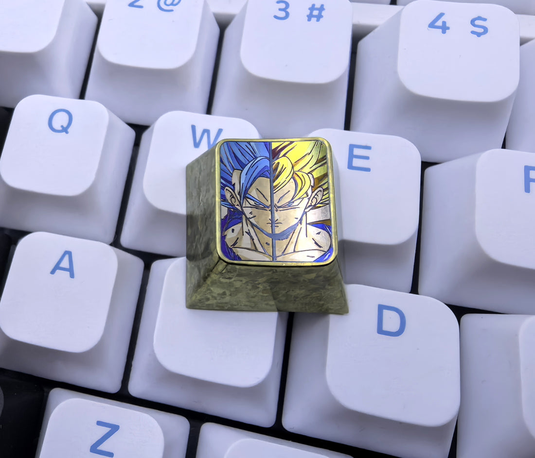 Dragon Ball, Super Saiyan one, 1U titanium alloy personalized keycaps, metal decorative keycaps for anime characters.