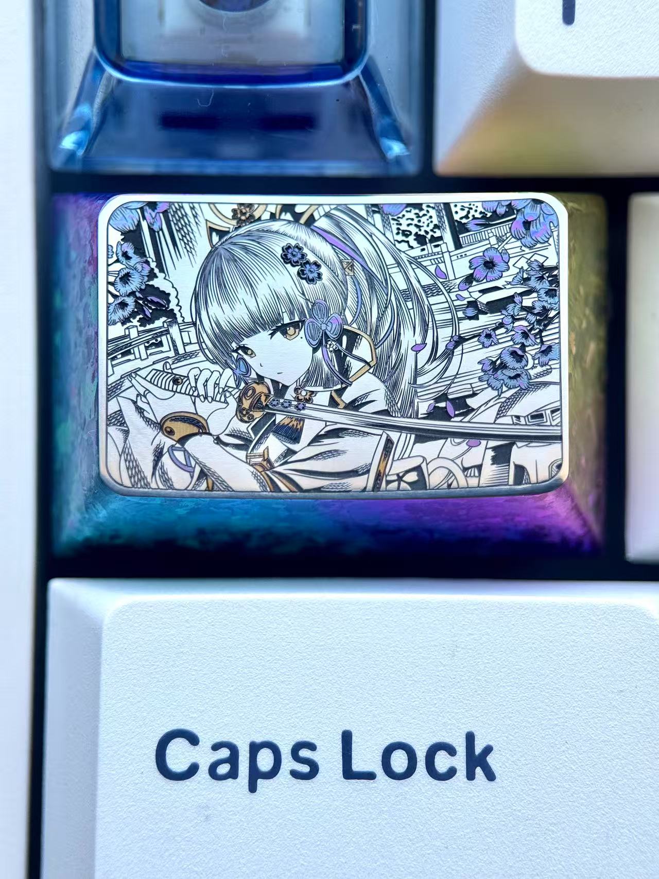 Kamisato Ayaka， 1.5U titanium alloy personalized keycaps, anime and game peripheral products, metal carved keycaps