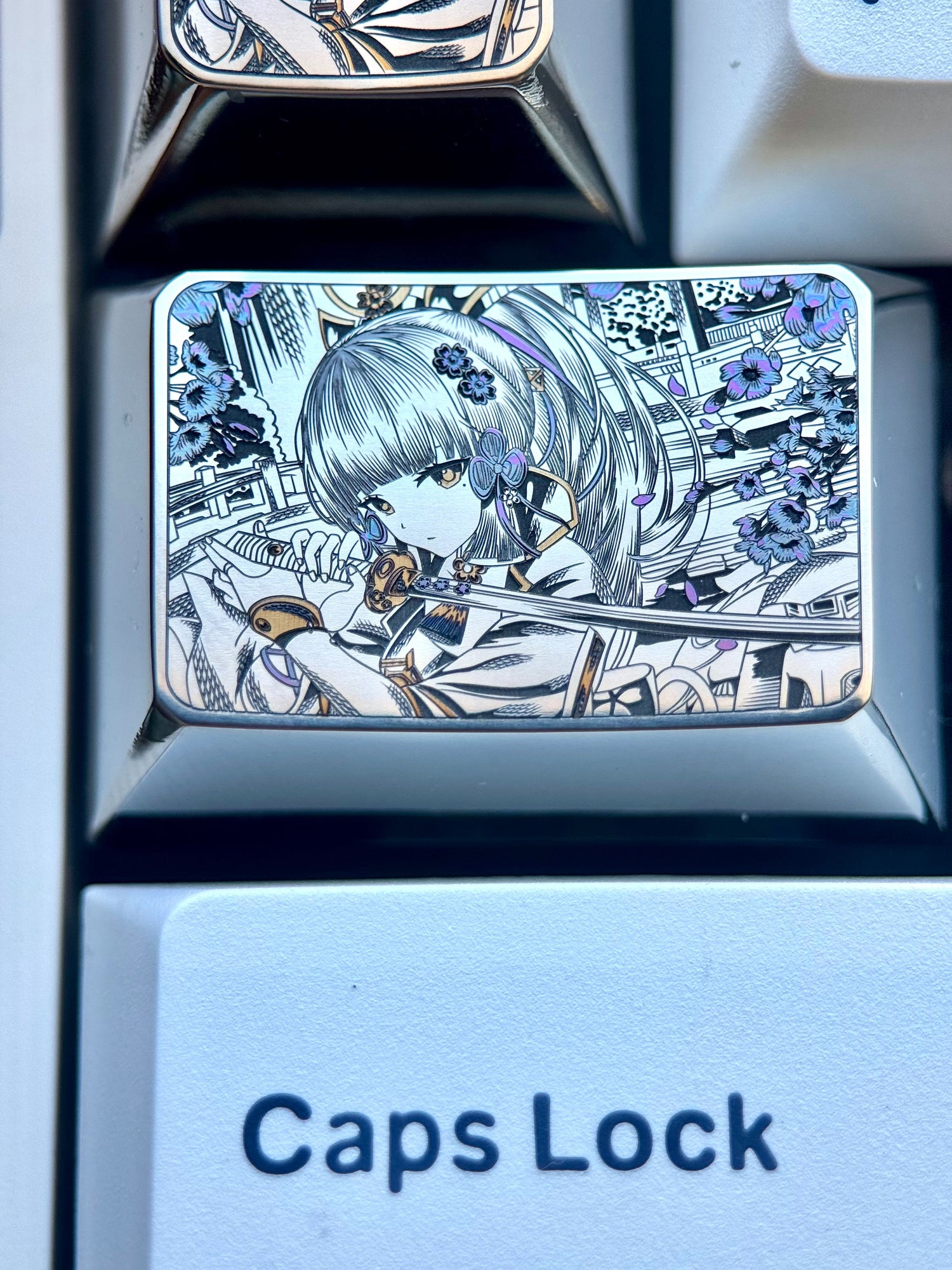 Kamisato Ayaka， 1.5U titanium alloy personalized keycaps, anime and game peripheral products, metal carved keycaps