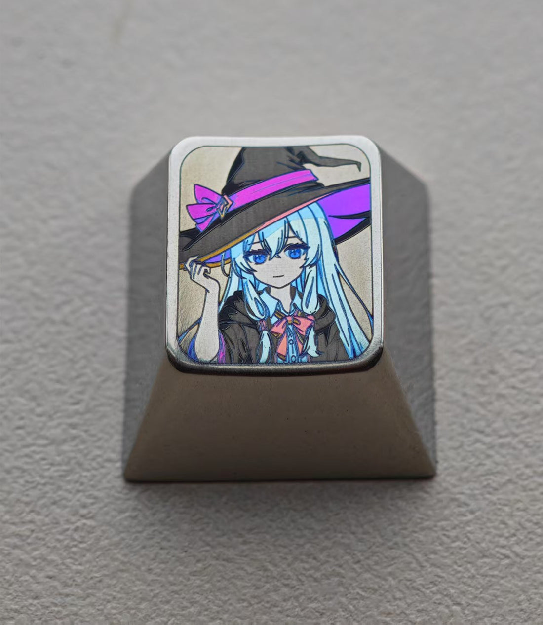 Little Witch, 1U titanium alloy personalized keycap, anime metal keycap, keyboard decorative keycap.