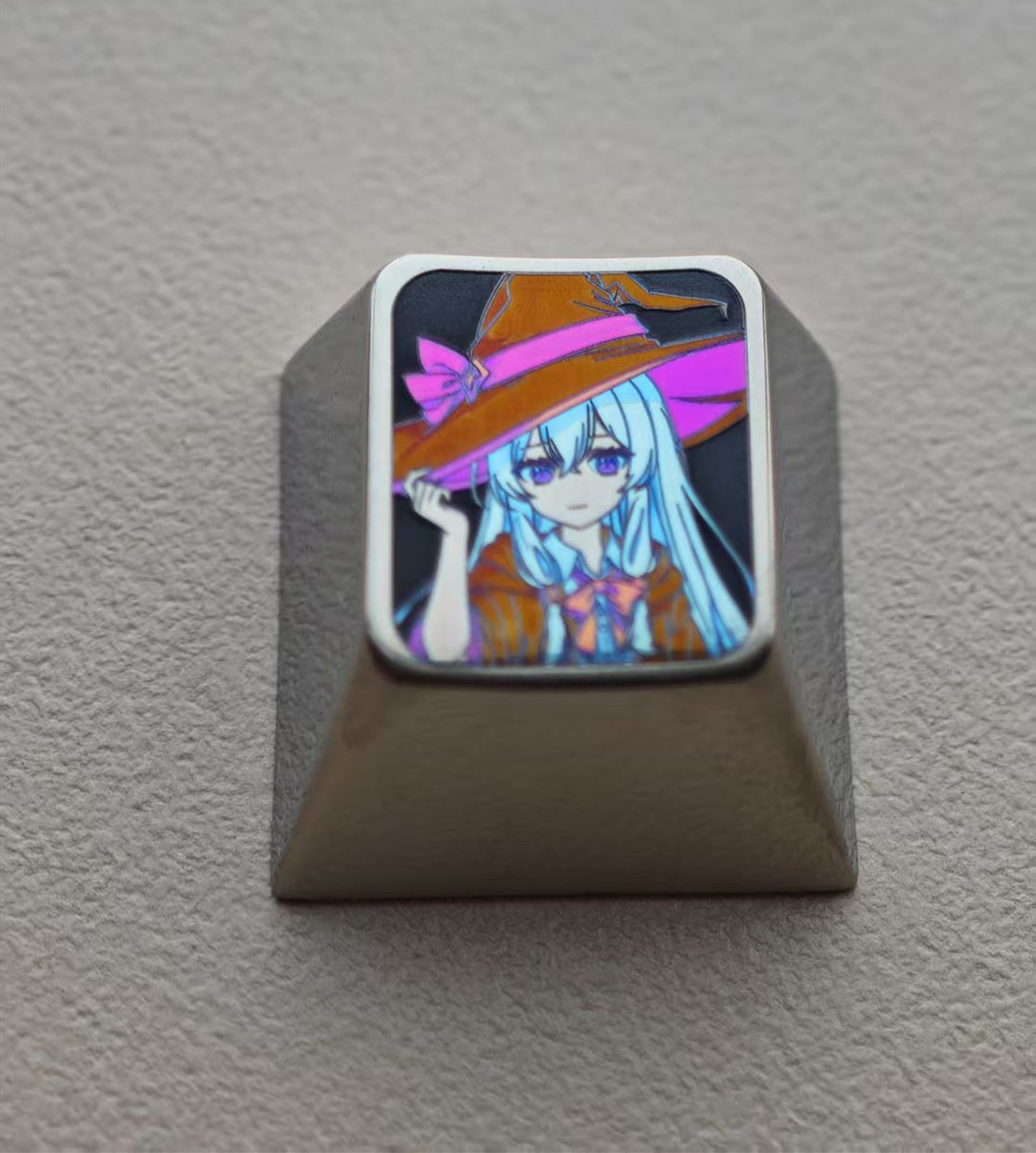 Little Witch, 1U titanium alloy personalized keycap, anime metal keycap, keyboard decorative keycap.