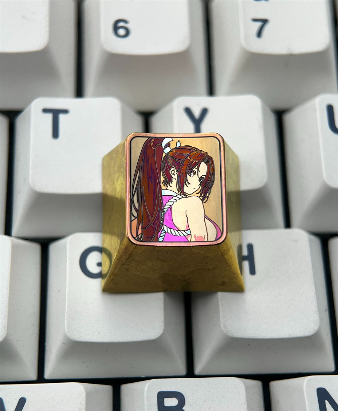 THEKINGOFFIGHTERS, Mai Shiranui, 1U titanium alloy personalized keycaps, anime and game culture creative metal carving art keycaps