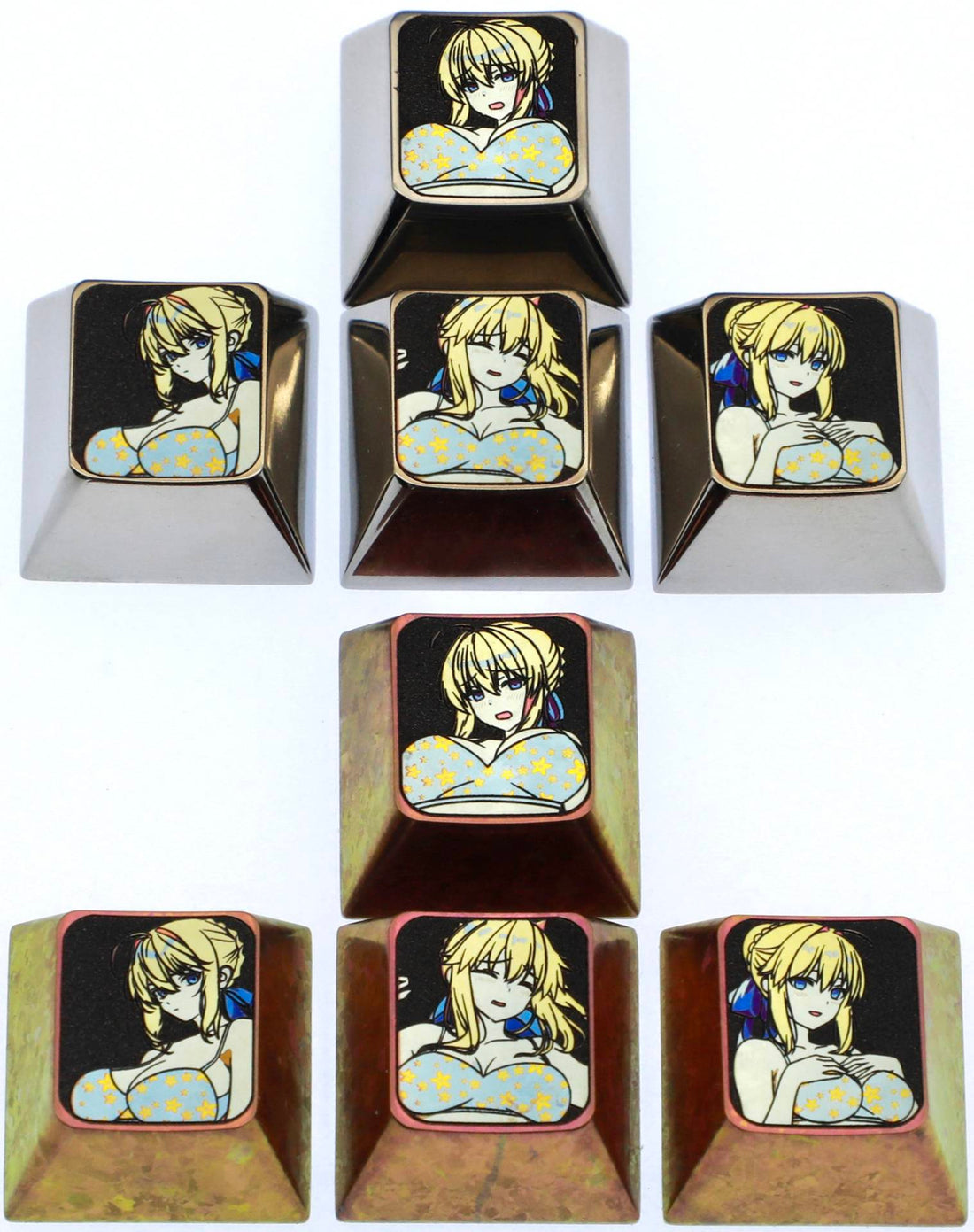 Altria Pendragon， saber , 1U color titanium alloy keycap set for directional keys, personalized keycaps for anime and game characters, metal art keycaps