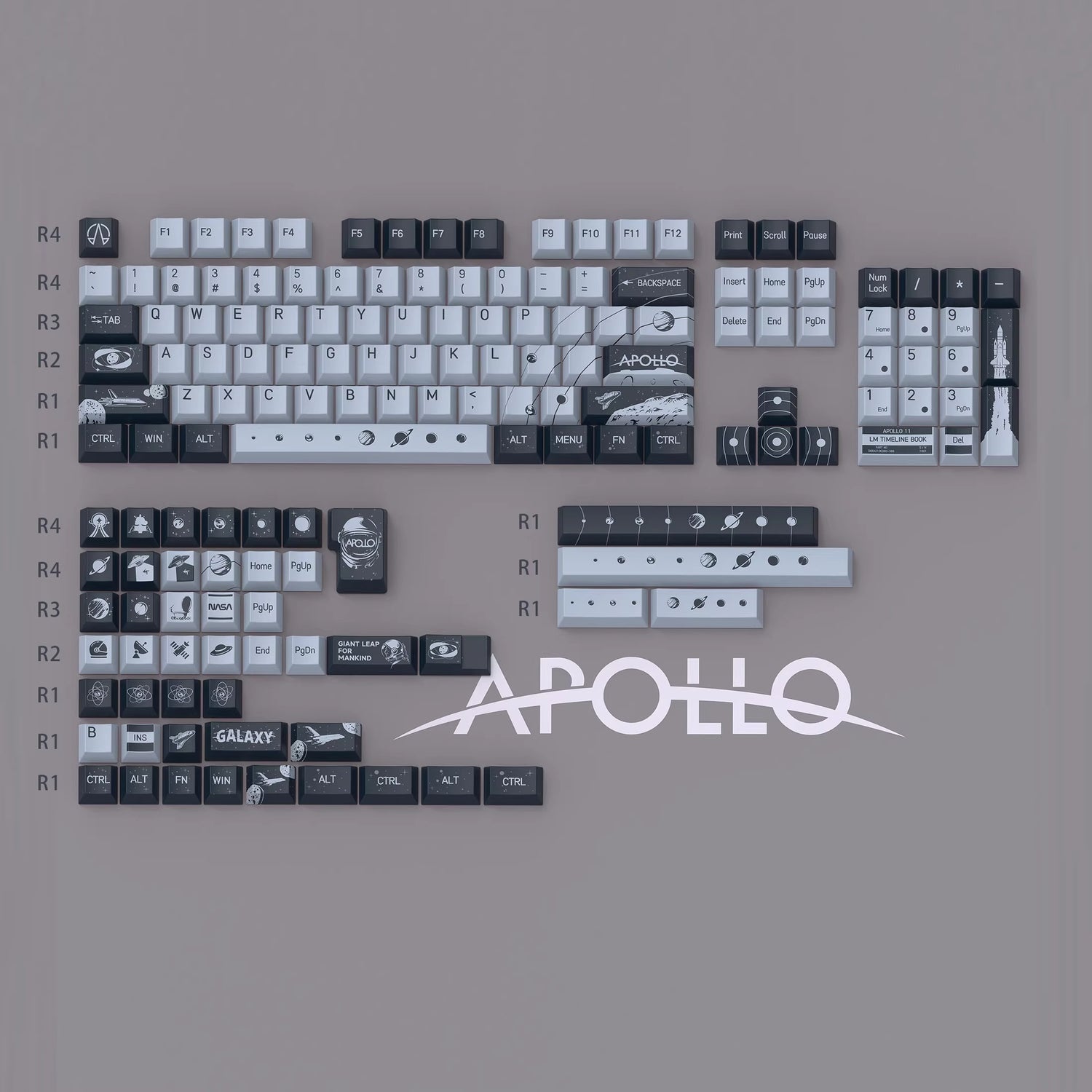 Astronaut Space Series, Apollo Moon Landing Theme PBT material, sublimation， Personalized keycap set, original factory height mechanical keyboard decorative keycap set