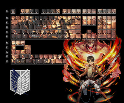 Attack on Titan theme, PBT material five sided sublimation, anime game series personalized set decorative keycaps