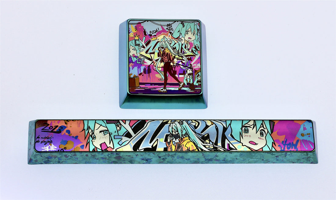 Hatsune Miku, 4U, blank, titanium alloy metal personalized key cap, mechanical keyboard decorative key cap.