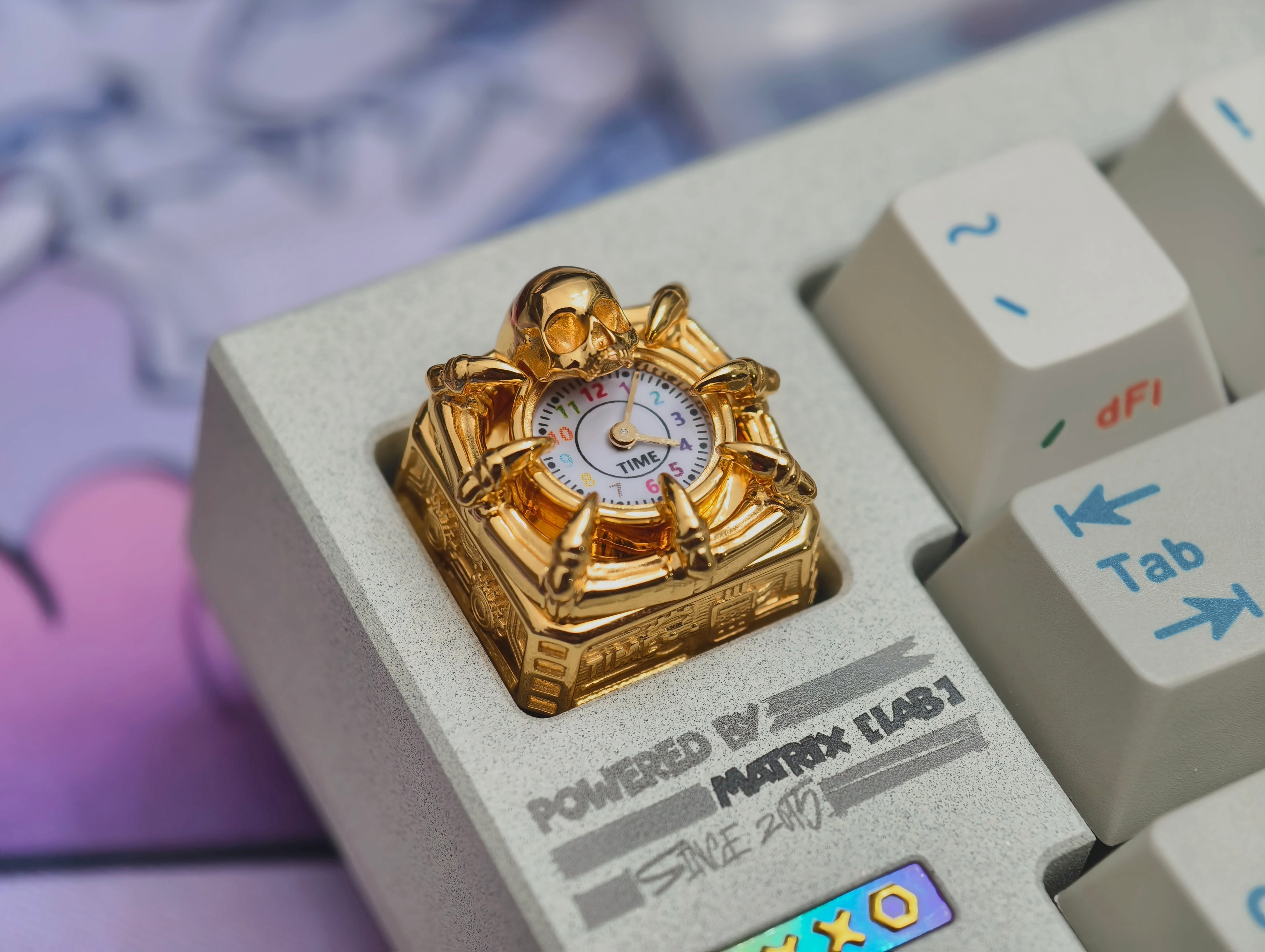 Time in Wonders， Pure silver material metal personalized keycap, quartz clock dial can work normally, creative art decoration keycap
