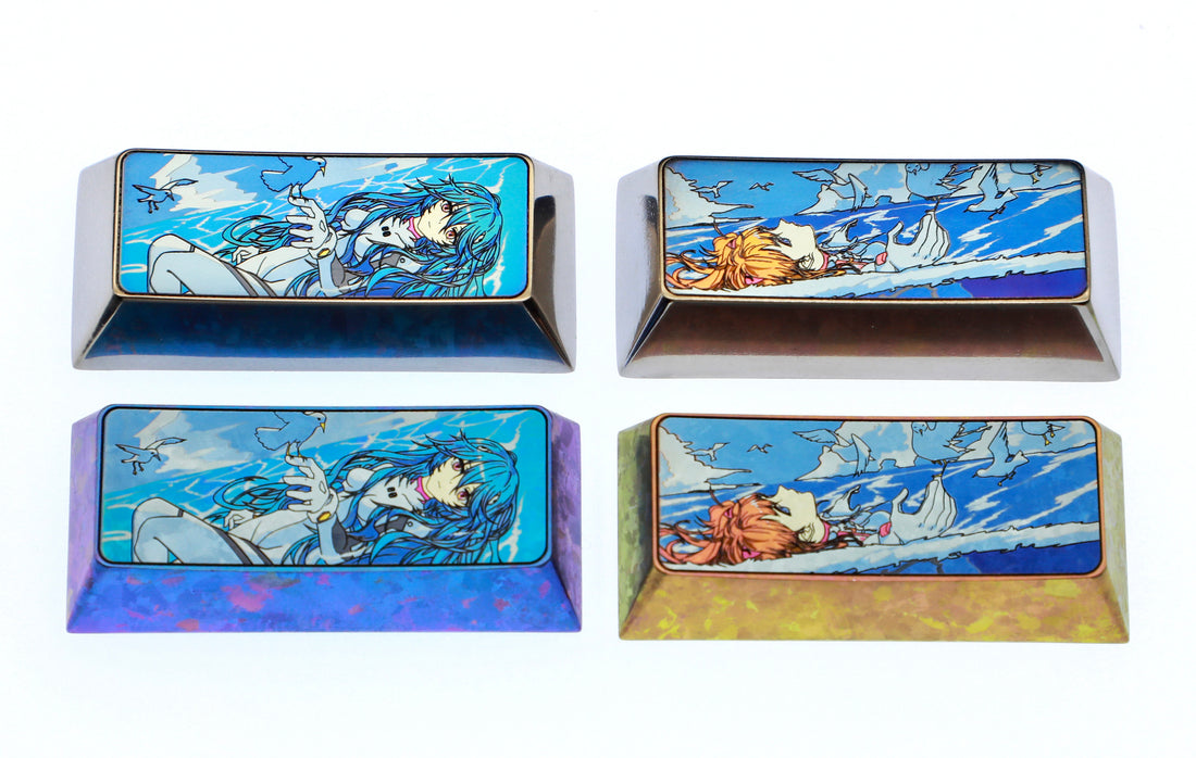 EVA theme, Asuka, Ayanami Rei, 2.25U wave style titanium alloy personalized keycaps, game anime mechanical keyboard decorative keycaps.