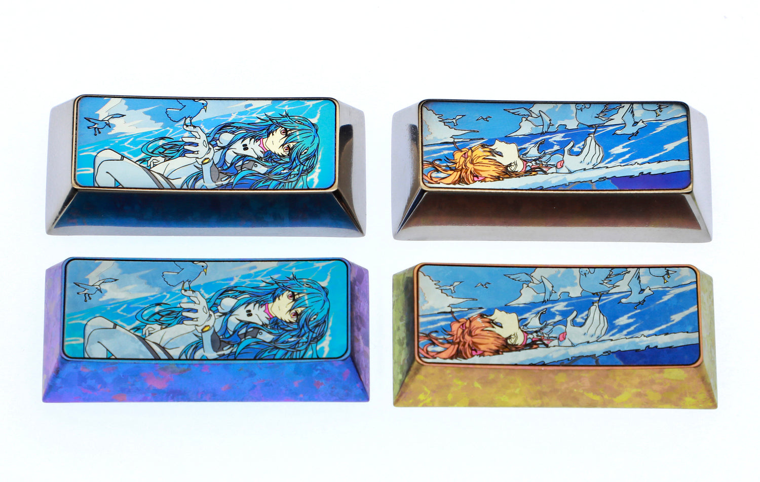 EVA theme, Asuka, Ayanami Rei, 2.25U wave style titanium alloy personalized keycaps, game anime mechanical keyboard decorative keycaps.