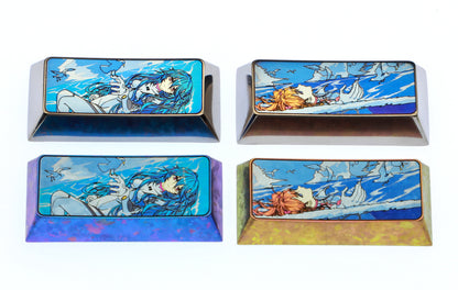 EVA theme, Asuka, Ayanami Rei, 2.25U wave style titanium alloy personalized keycaps, game anime mechanical keyboard decorative keycaps.