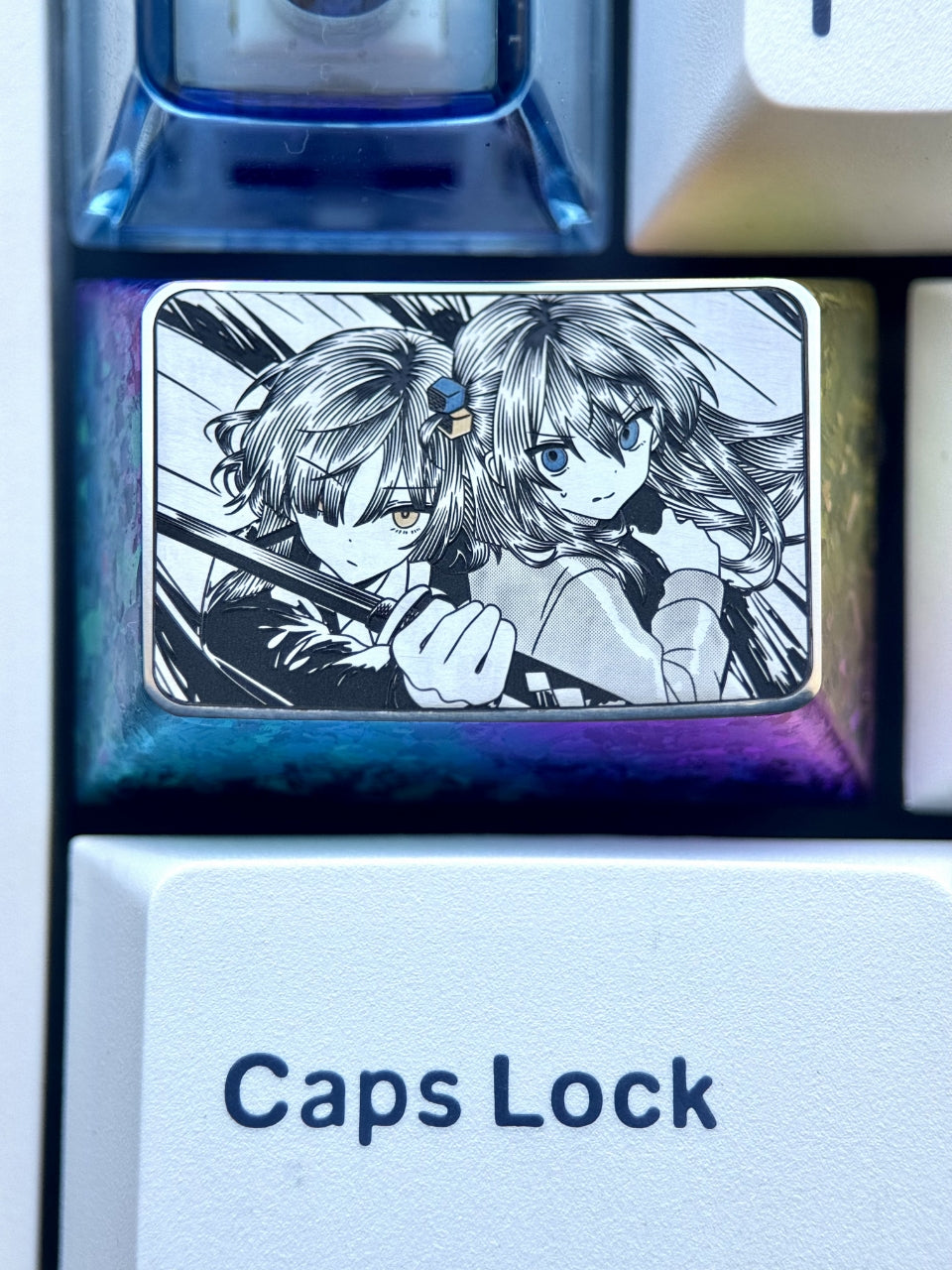 BOCCHI THE ROCK! Theme: 1.5U Gotoh Hitori, Yamada Ryo precision carved titanium alloy personalized keycaps, game anime mechanical keyboard decorative keycaps.