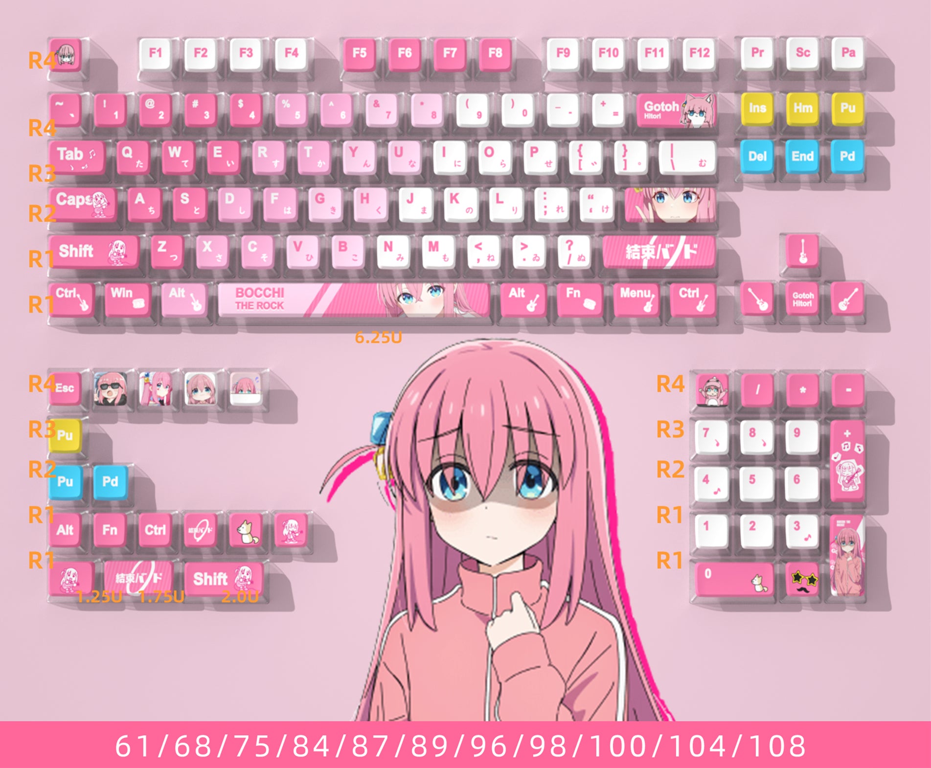 BOCCHI THE ROCK! Theme series set personalized keycaps, anime and game character peripheral PBT, PC material creative art set keycaps