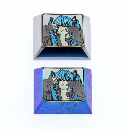 Bad teenagers Hatsune Miku, 1.25U titanium alloy personalized keycaps, metal decorative keycaps around animation and game music characters