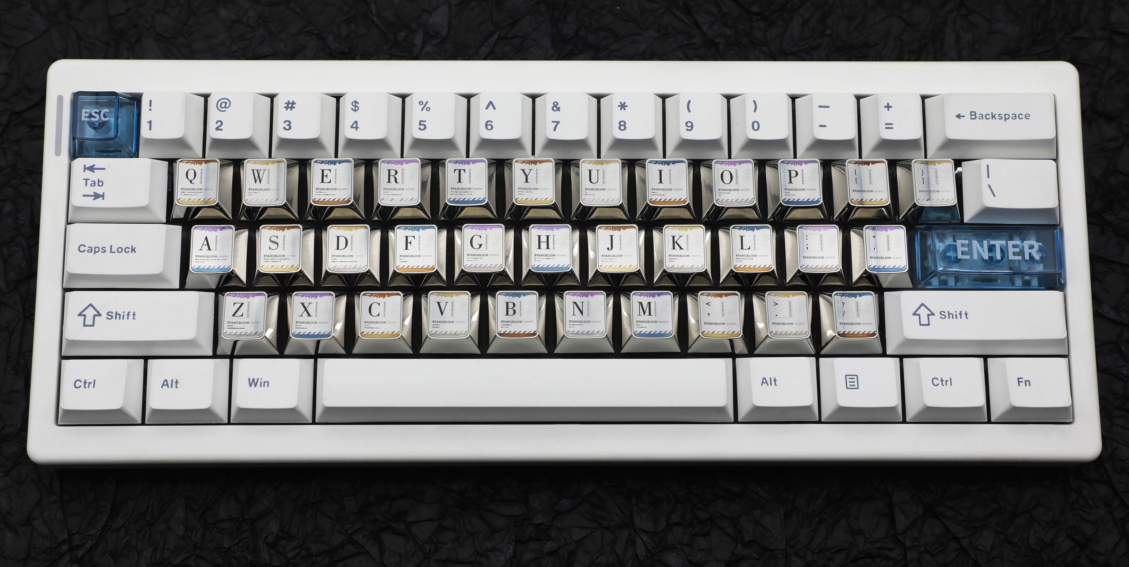 EVA theme, number area+letter area+character area, personalized design titanium alloy keycap set, anime and game culture creative peripheral decorative keycaps.