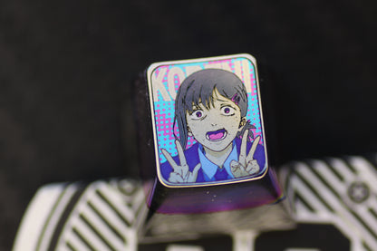 Chainsaw Man， Protagonist group 1U titanium alloy carved personalized keycaps, metal decorative keycaps, anime art keycaps