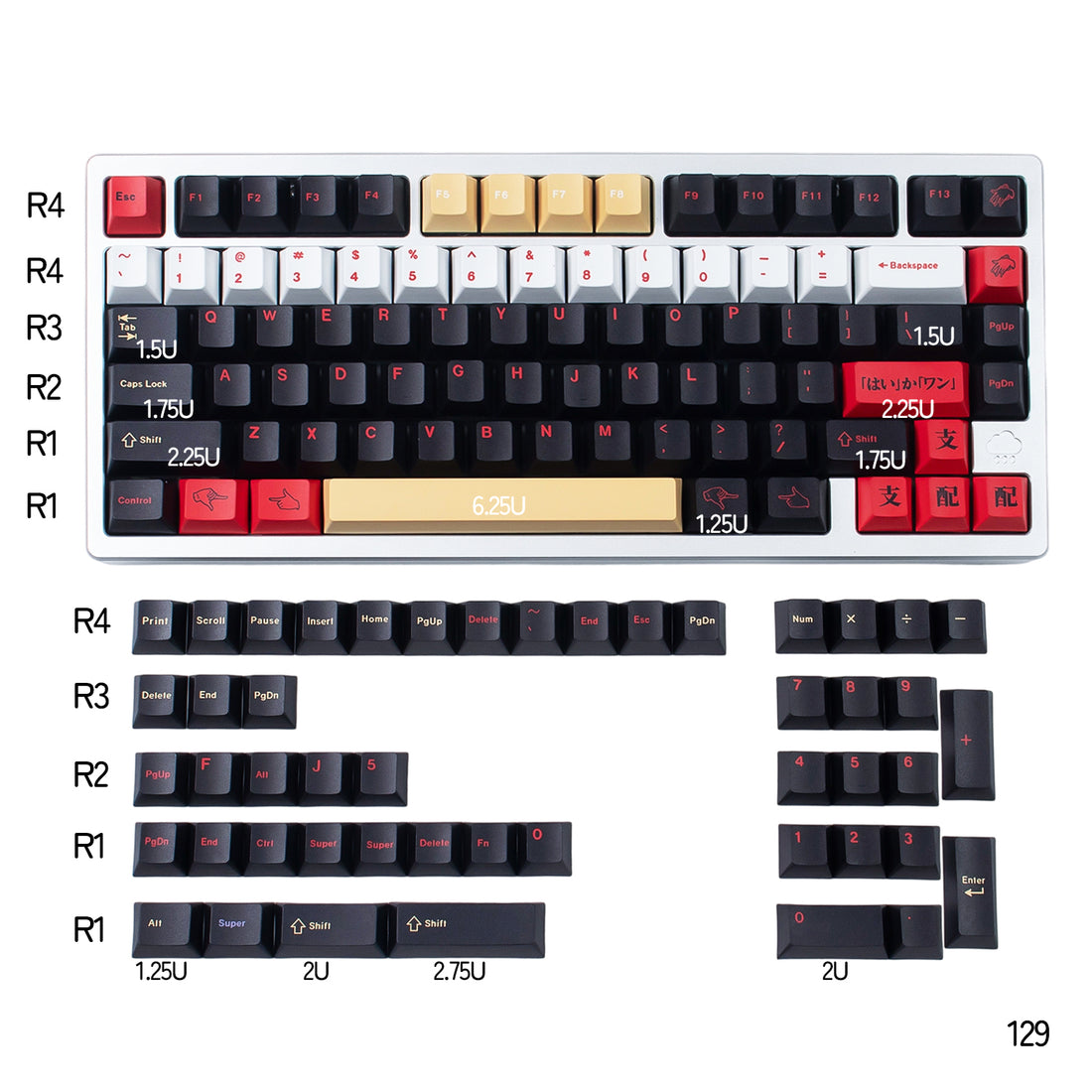 Chainsaw Man， Dominate Demon Small Full Set Side Carving Original Factory Transparent Original Factory Height Keycap Set