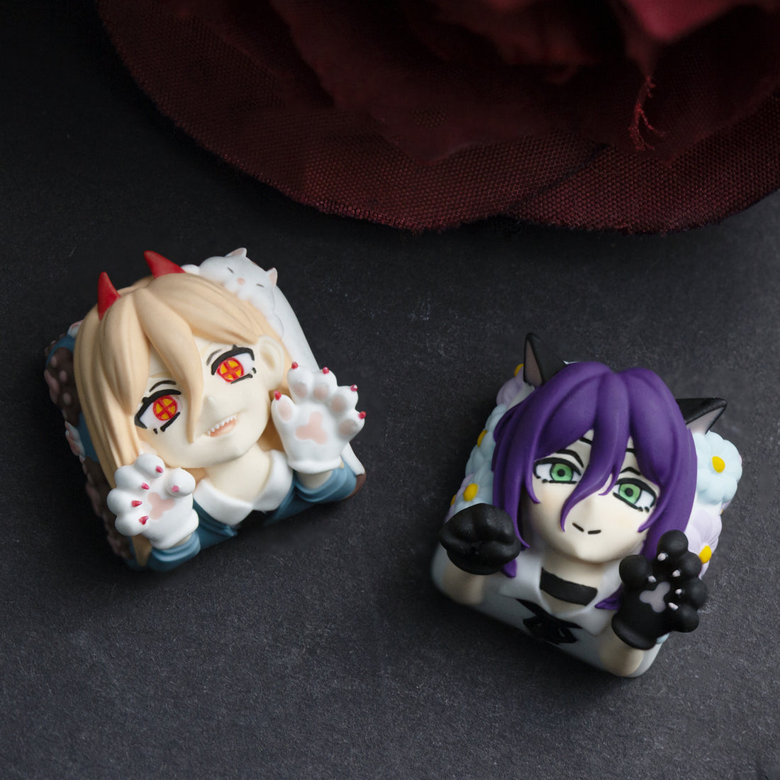 Chainsaw Man ,Reze,Power, Multi colored resin molded artisankeycaps, customized personalized keycaps for anime and gaming creativity