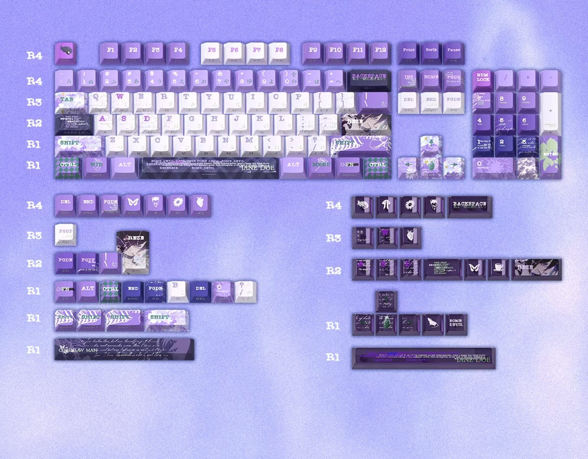 Chainsaw Man series, Reze theme, PBT+PC， Personalized keycap set with sublimation technology