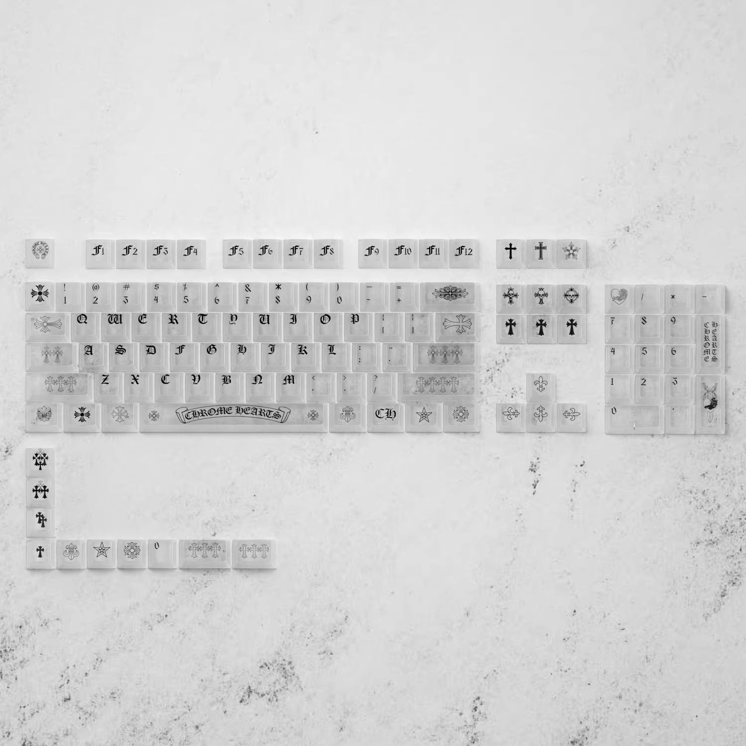 Chrome Hearts Crystal Jelly Keycaps, PC High Transparency Keycaps Transparent Theme Mechanical Keyboard Specific Keycaps, Fashion Trend Personalized Keycap Set