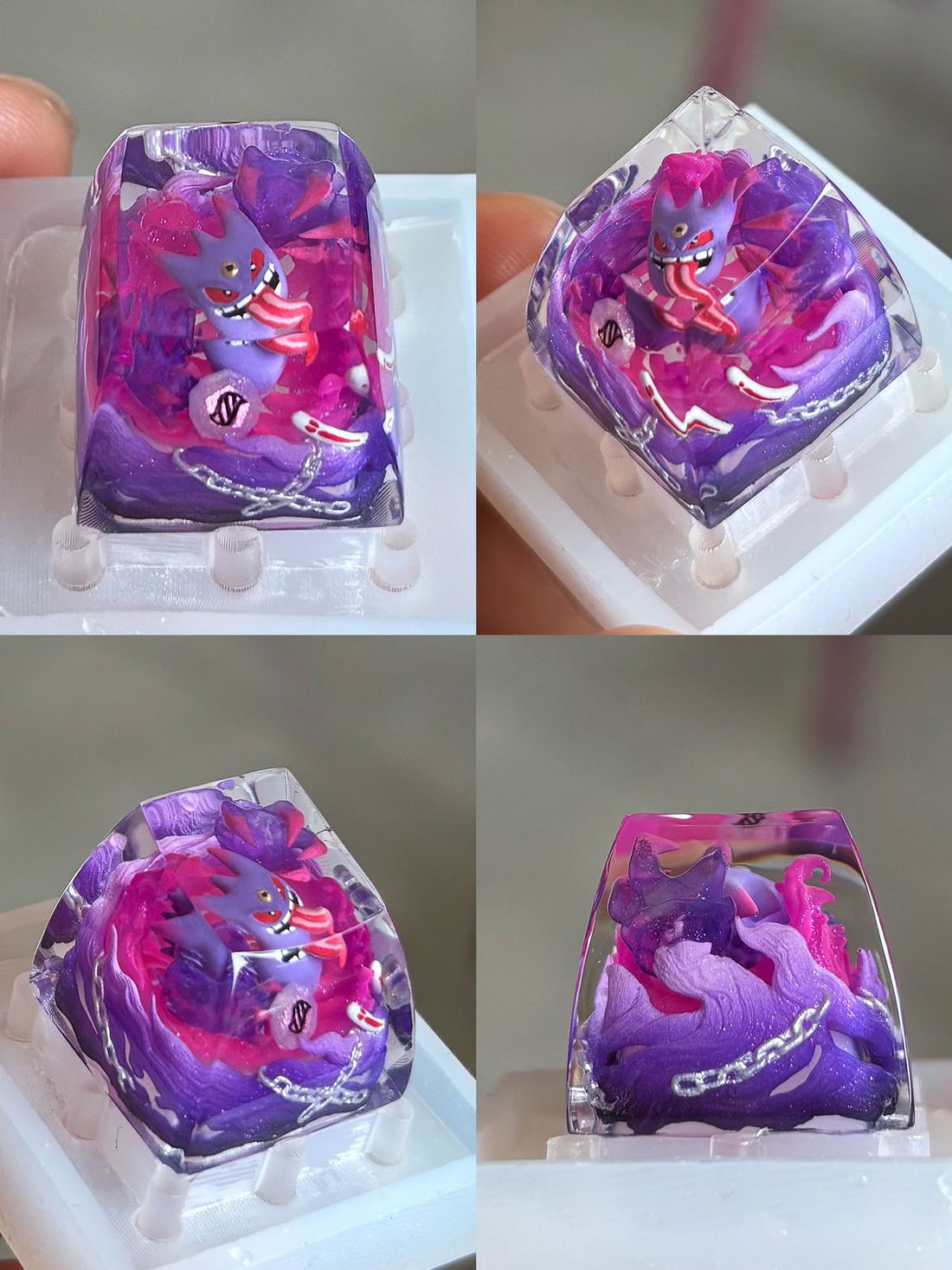 Crystal drops of glue material, mega gengar， Resin artisankeycaps personalized keycaps