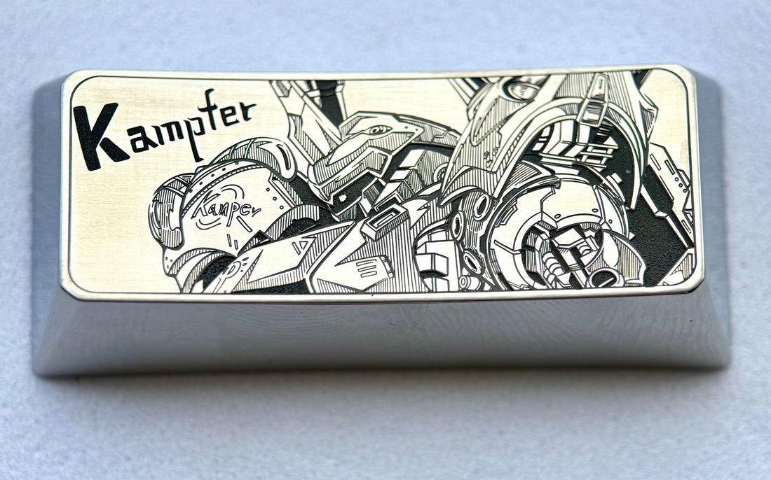 GUNDAM, 2.25U titanium alloy kampfer, metal carved decorative keycaps for anime and gaming peripherals.
