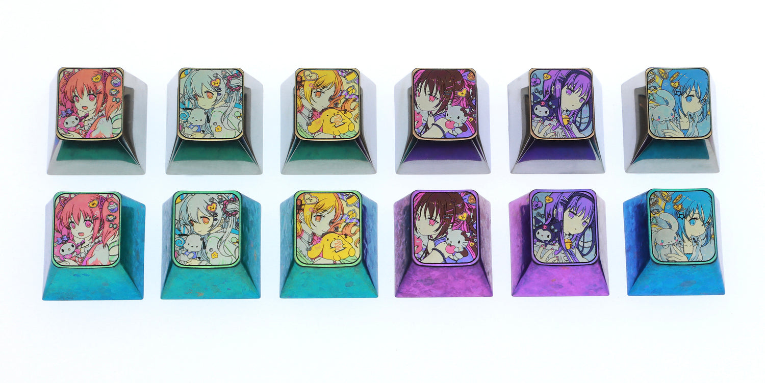 Puella Magi Madoka Magica, 6 unique 1U titanium alloy keycaps, metal carved keycaps around anime and game characters.