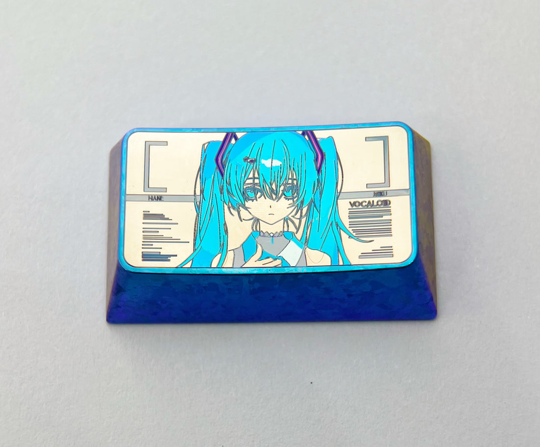 Hatsune Miku. 1U, 1.5U, 1.75U, titanium alloy personalized keycaps, metal engraving keycaps for cartoon, game, music characters