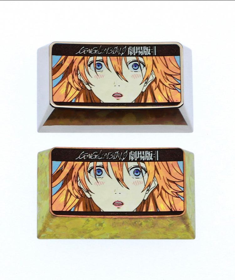 EVA Theater Edition Asuka, 1.75U Titanium Alloy Personalized Keycaps, Anime Game Cultural Creative Metal Carving Keycaps