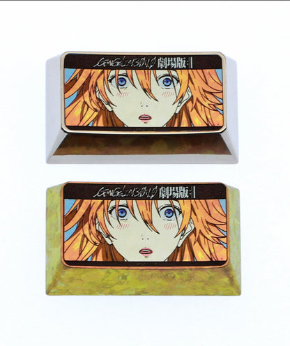 EVA Theater Edition Asuka, 1.75U Titanium Alloy Personalized Keycaps, Anime Game Cultural Creative Metal Carving Keycaps