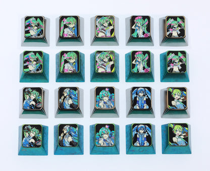Hatsune Miku, 1U titanium alloy personalized keycap, animation game music culture creative decoration keycap, metal art keycap