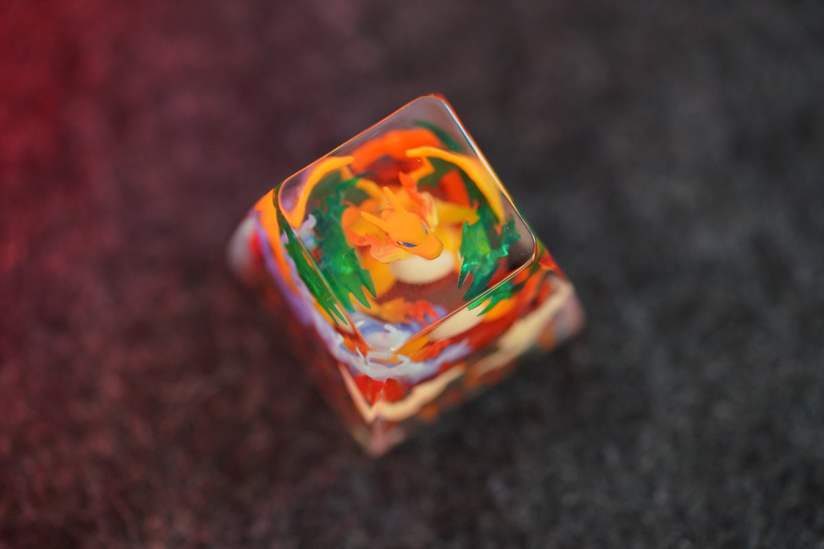 Pok é mon, Charizard，Crystal drops of glue，1U artisankeycaps， Cute keycaps around anime and games
