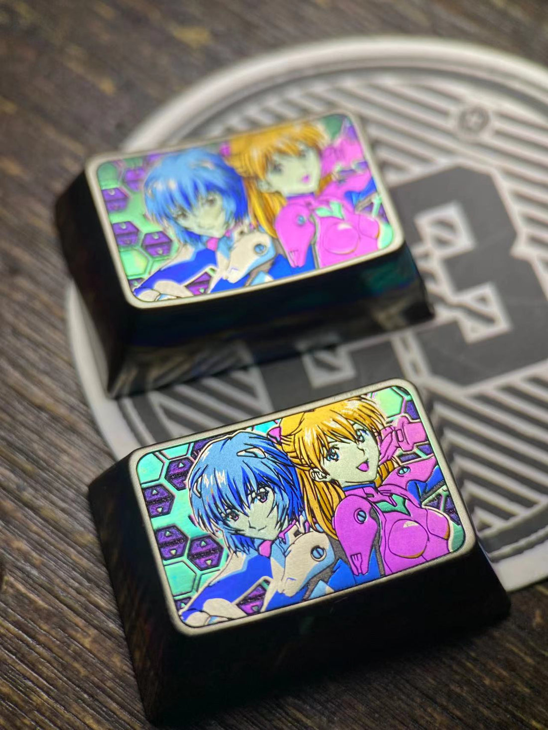EVA. Ayanami Rei, Asuka Langley Soryu color titanium alloy 1.5U keycaps, mechanical keyboard decorative keycaps.