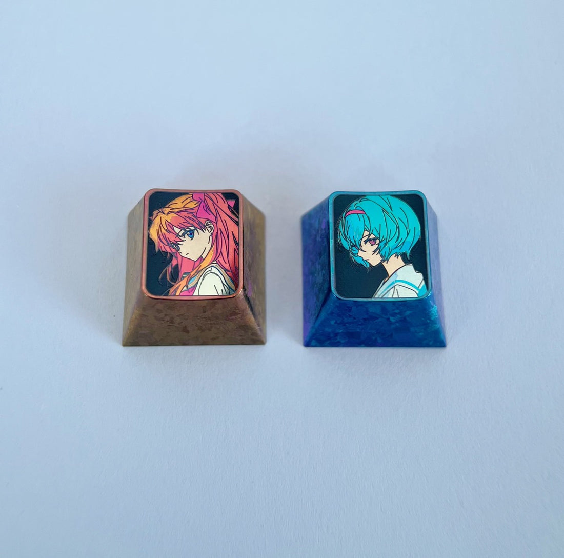 EVA, Asuka, Ayanami Rei, 1U titanium alloy personalized keycaps, anime character metal craft keycaps