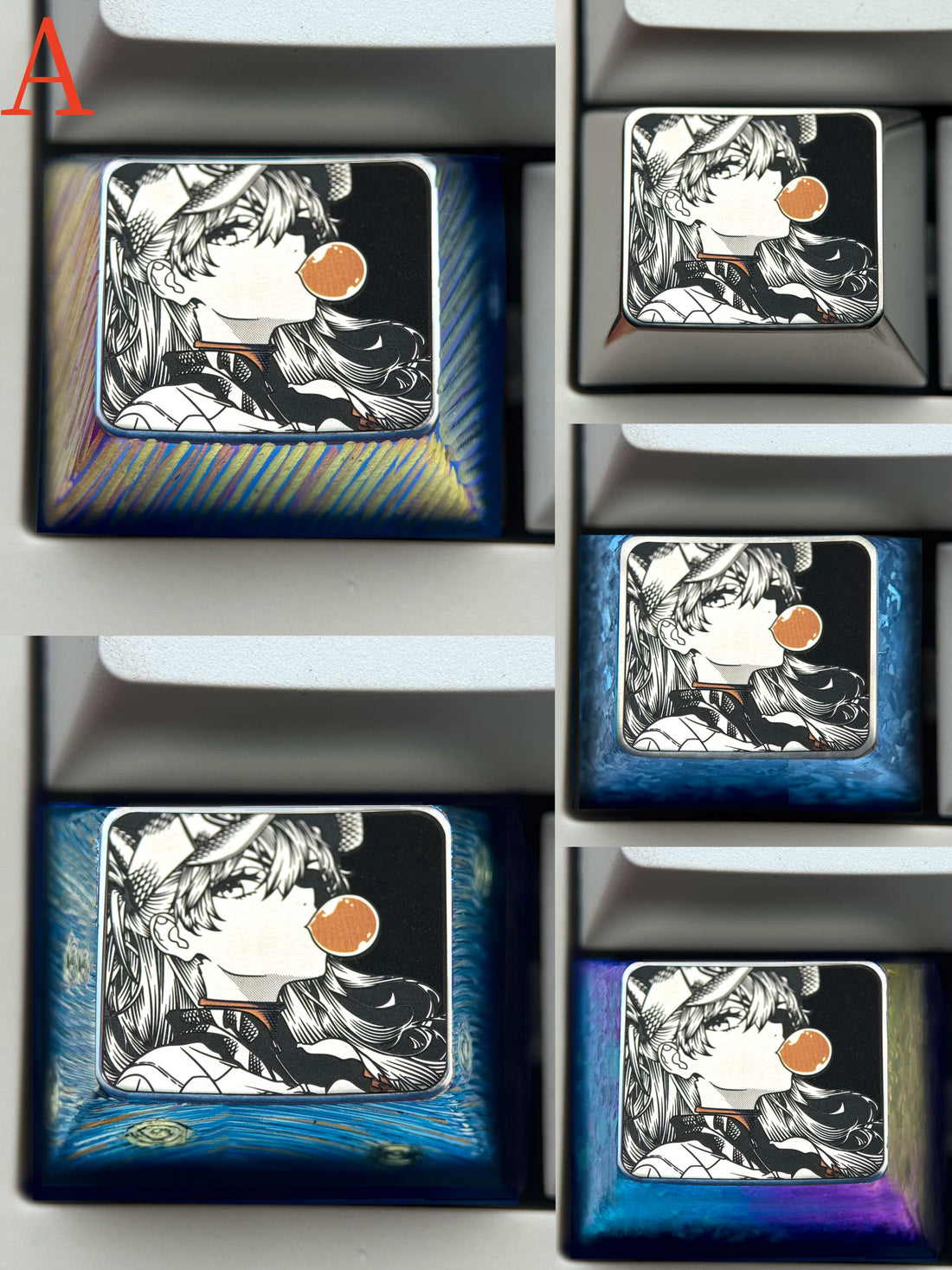 EVA，Asuka， Blowing bubble gum shape, 1.5U titanium alloy personalized keycap, anime and game culture creative peripheral decorative keycap.