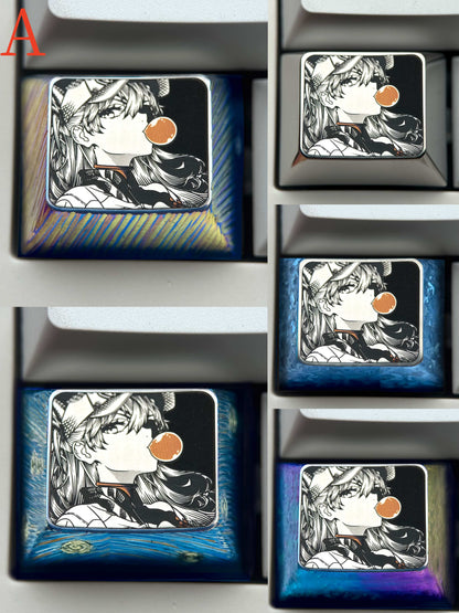 EVA，Asuka， Blowing bubble gum shape, 1.5U titanium alloy personalized keycap, anime and game culture creative peripheral decorative keycap.