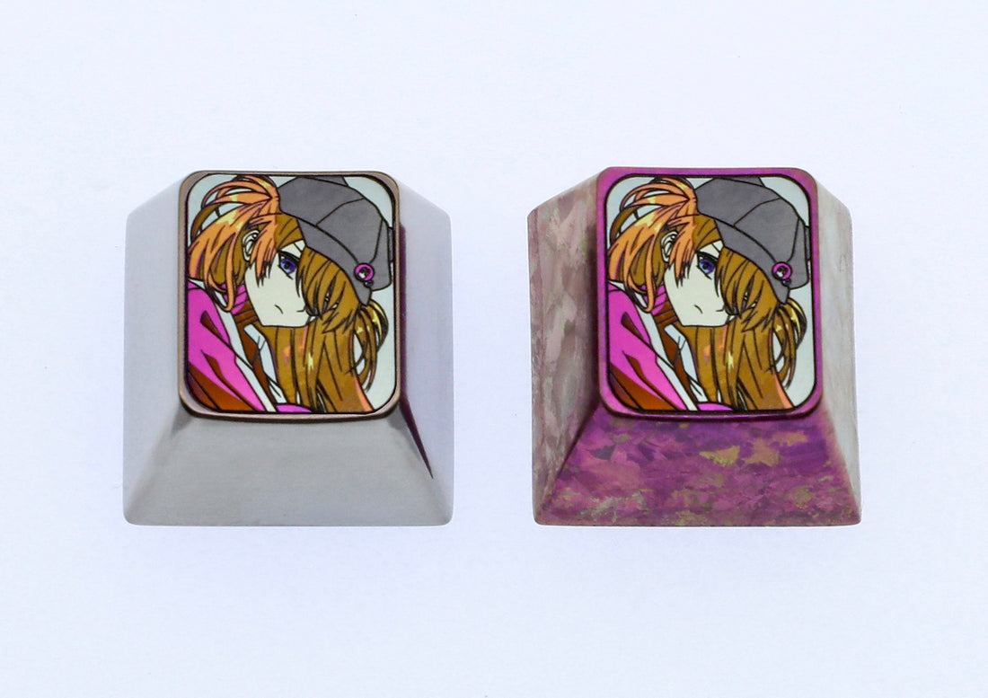EVA， Asuka wearing a hat, 1U titanium alloy personalized keycap, metal decorative keycap for anime and game characters