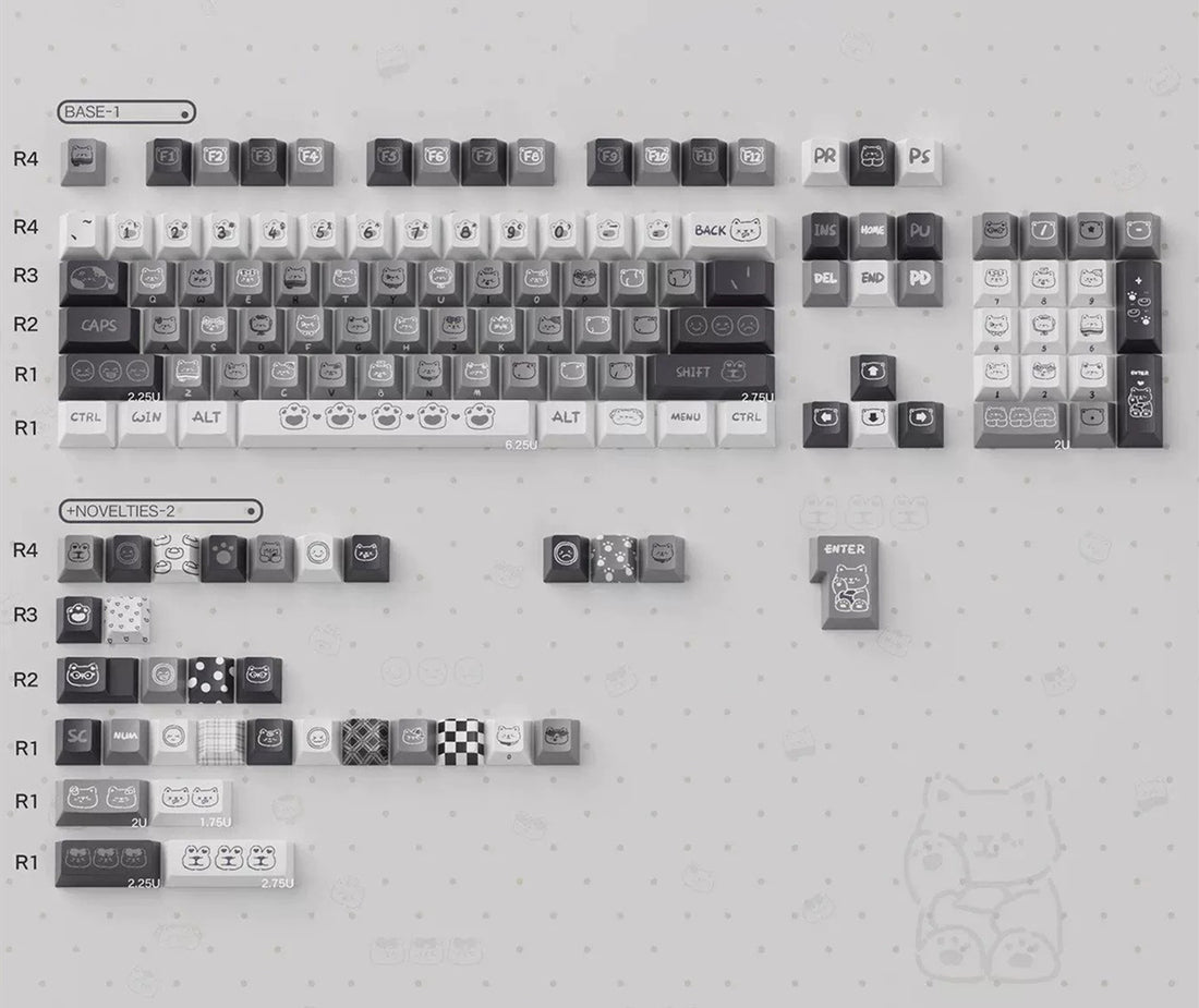 Emotional kitten theme design simple keycap replacement set, custom set personalized keycap series，PBT material, Original factory height, compatible with 61/64/68/75/84/87/104 mechanical keyboard keycap set