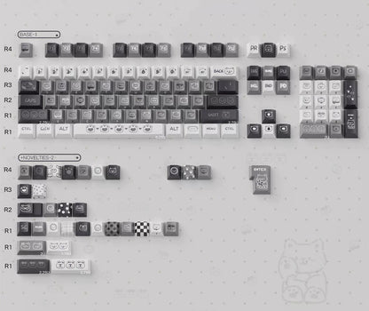 Emotional kitten theme design simple keycap replacement set, custom set personalized keycap series，PBT material, Original factory height, compatible with 61/64/68/75/84/87/104 mechanical keyboard keycap set