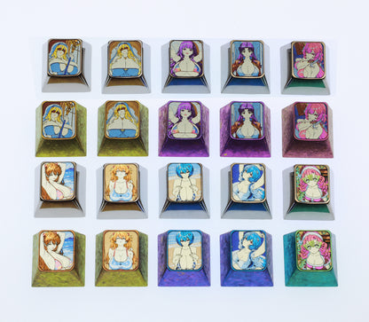 Anime game character swimsuit collection, 1U titanium alloy personalized keycap height optional, metal carving decoration creative keycap