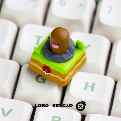 Pok é mon, Diglett， Multi colored resin molded handmade personalized keycaps, cute cartoon shaped decorative keycaps