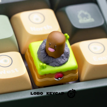Pok é mon, Diglett， Multi colored resin molded handmade personalized keycaps, cute cartoon shaped decorative keycaps