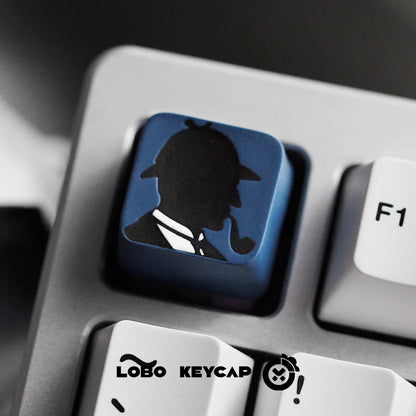 Sherlock Holmes silhouette multi-color resin molded personalized keycaps, artisankeycaps creative keycaps