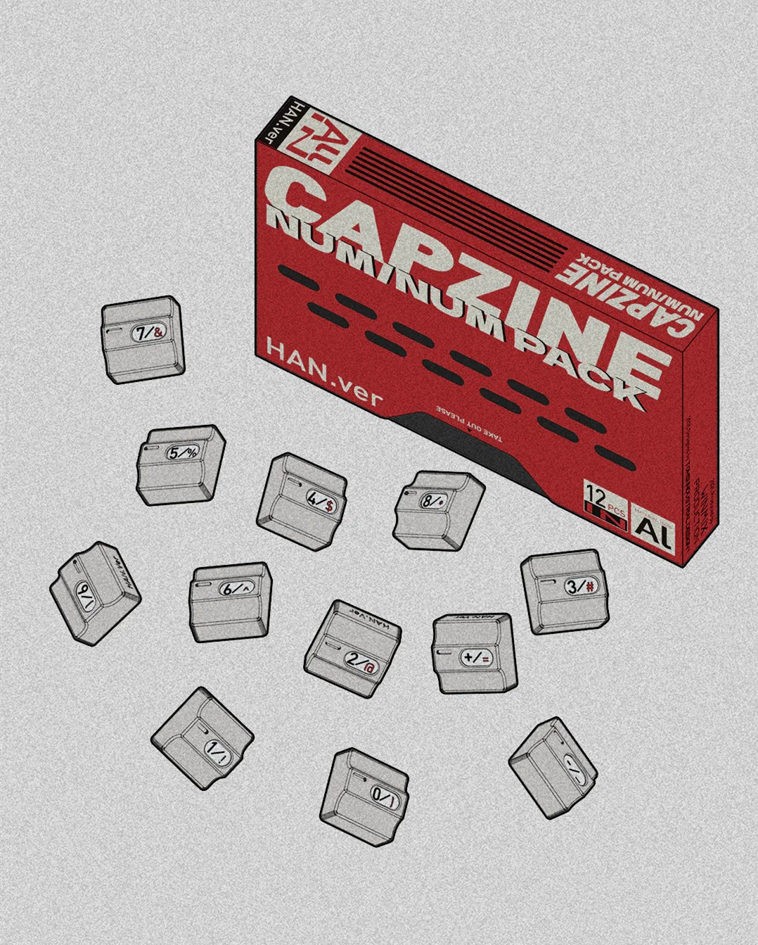 WinMix Capzine NUM-CAPS digital personalized keycap set, aluminum alloy CNC material decorative keycaps