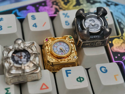 Time in Wonders， Pure silver material metal personalized keycap, quartz clock dial can work normally, creative art decoration keycap