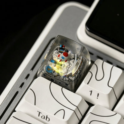 Flying into space, space themed design, Crystal drops of glue material artisankeycaps, craftsman decorated keycaps.