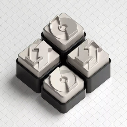 Nuclear Cube Arrow themed design, metal black and white color scheme, glossy matte metal, customized personalized keycaps