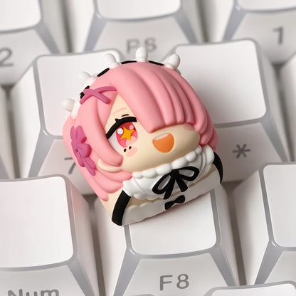 Re:Life in a different world from zero，Rem, resin molded personalized keycaps, mechanical keyboard resin decorative keycaps