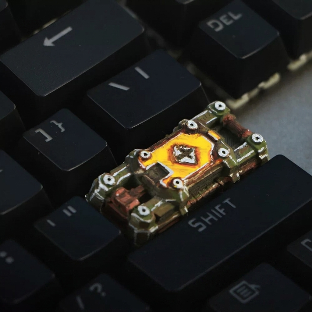 Fallout Season theme style retro mechanical apocalypse wasteland style, painting done old 2.25U Enter key game anime resin decorative keycaps, , mechanical keyboard decorative keycaps.