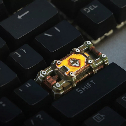 Fallout Season theme style retro mechanical apocalypse wasteland style, painting done old 2.25U Enter key game anime resin decorative keycaps, , mechanical keyboard decorative keycaps.