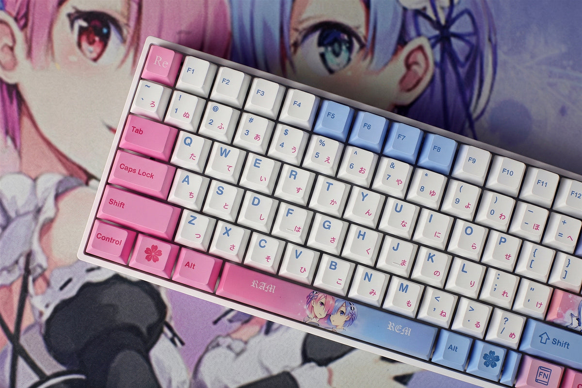 Re:Life in a different world from zero ，Rem PBT material personalized key cap set, animation game culture creative decoration key cap set, compatible with 61/64/68/75/84/87/104 key mechanical keyboard